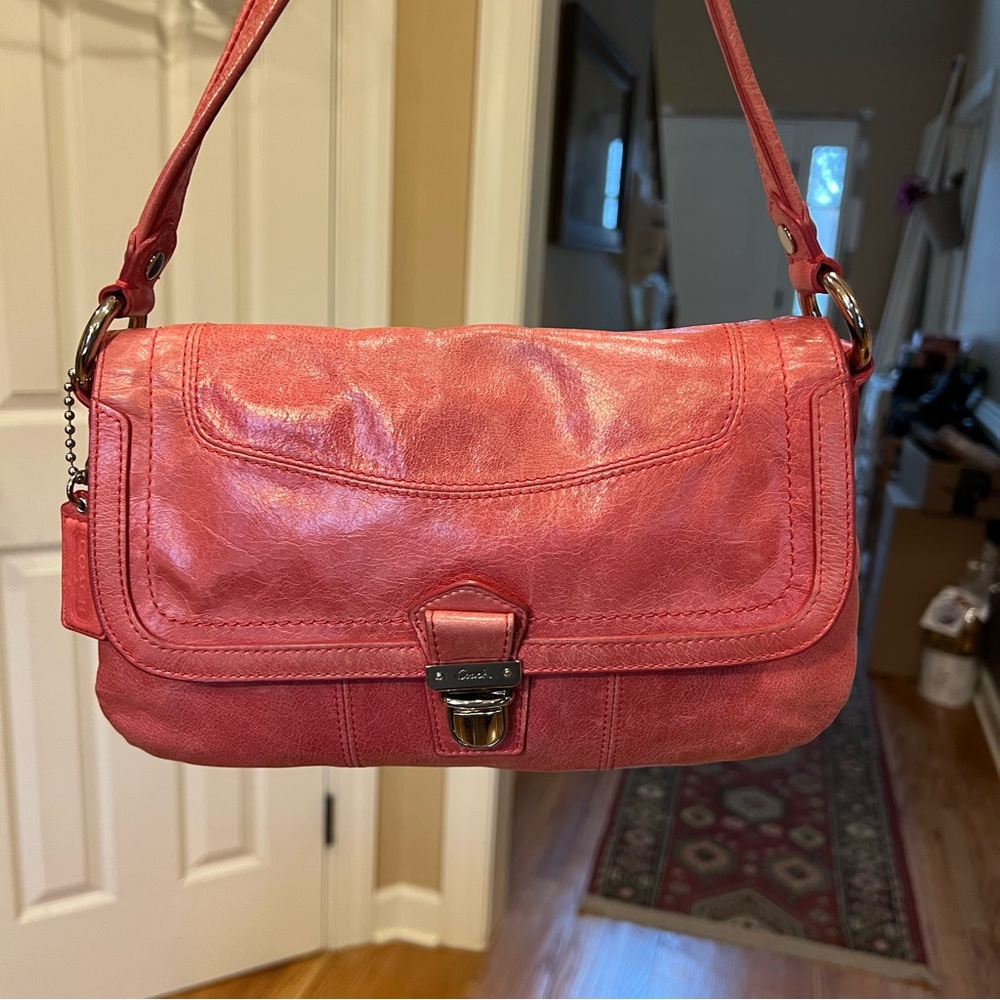 Vintage Y2K Coach Pink Shoulder Bag Layla 18160 Camelia Poppy Leather Purse - Picture 5 of 14